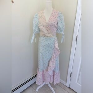 NWT OLIVIA RUBIN Asta color-block printed twill midi wrap dress UK8 cottage core